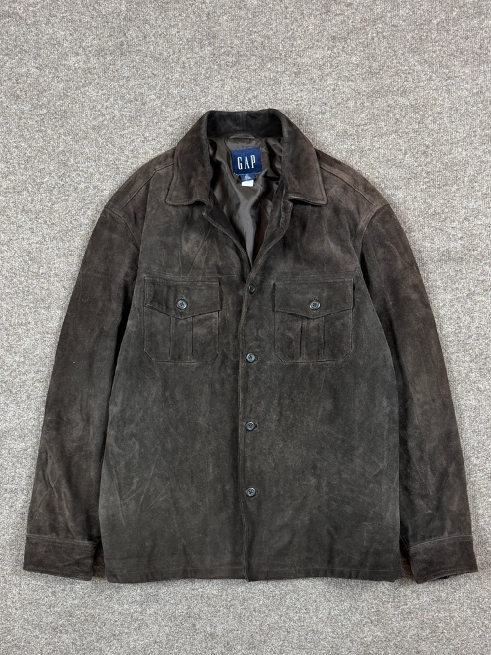 Vintage Gap Brown Suede Leather Button Front Collared Shirt Jacket Men’s M Y2K